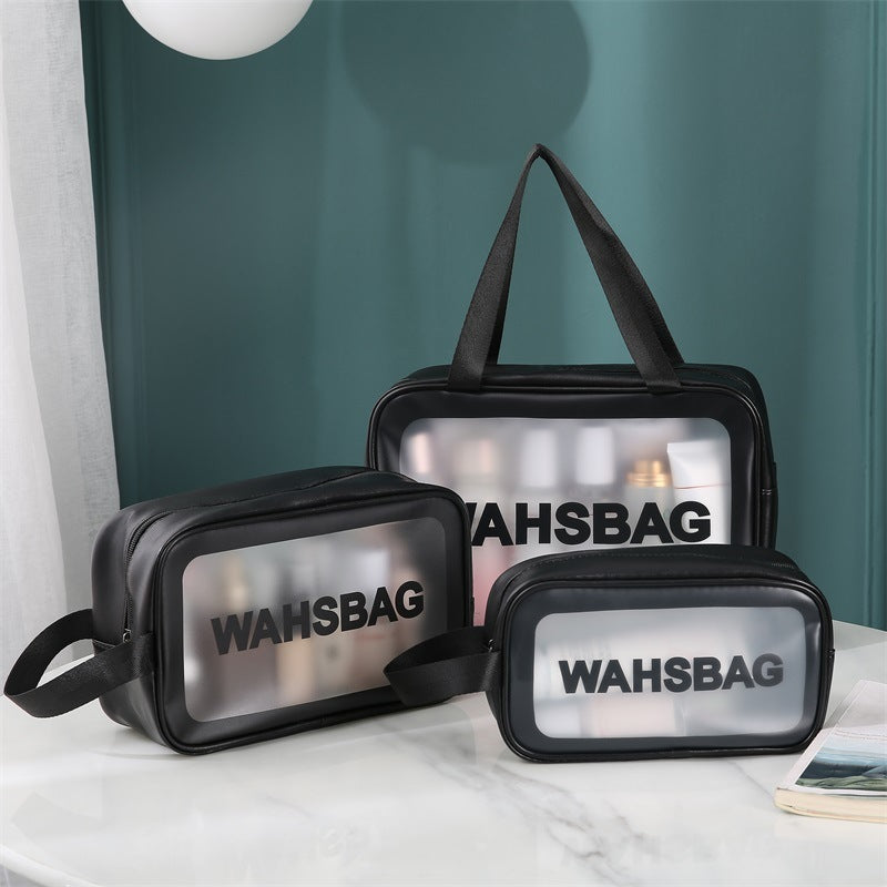 Pu Transparent Three Piece Makeup And Wash Bag Large Capacity