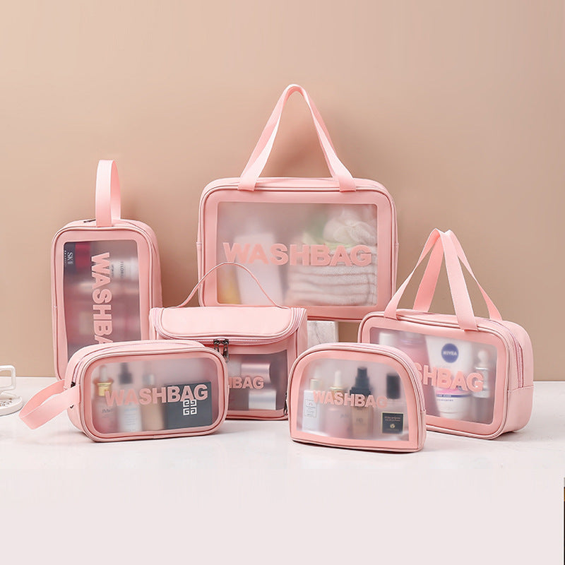 Pu Transparent Three Piece Makeup And Wash Bag Large Capacity