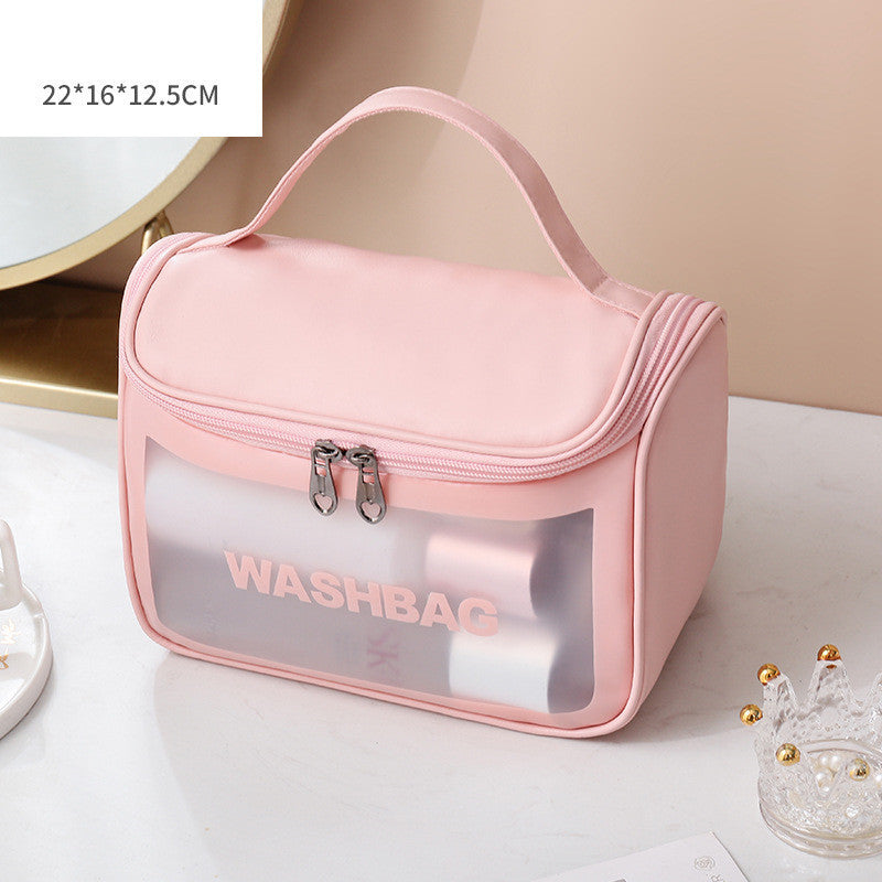 Pu Transparent Three Piece Makeup And Wash Bag Large Capacity